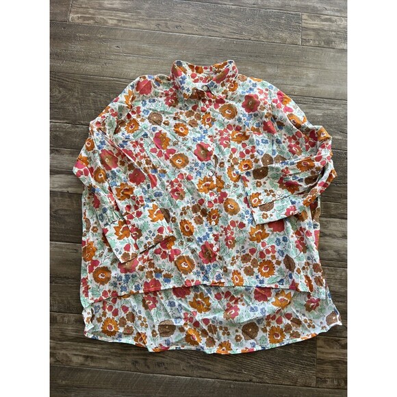 Livro Wimberly Shirt Summer Garden Hi-Low Hem Button Down 100 Cotton Size Large‎ - Picture 1 of 9